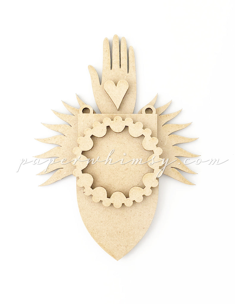 Odd Ornament - Hand Heart Shield - paperwhimsy