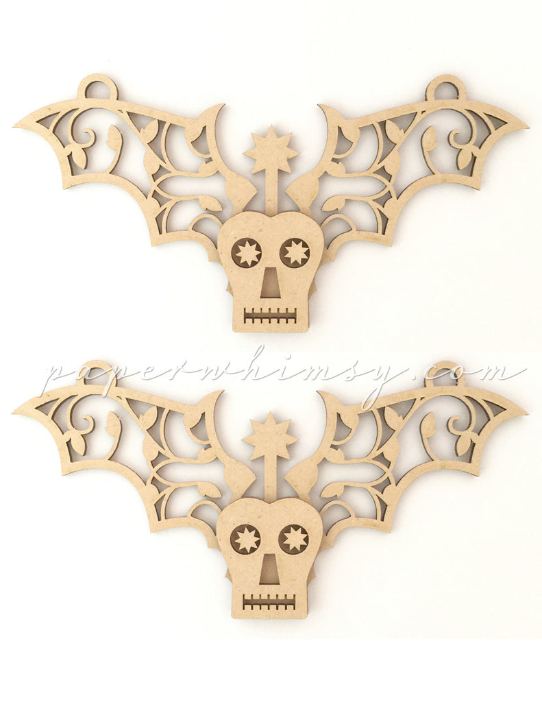 Ornate Winged Skelly - paperwhimsy